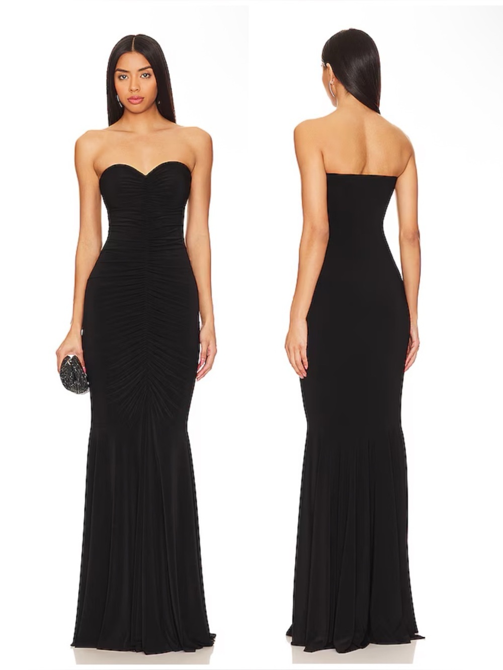 Norma Kamali Strapless Shirred Front Fishtail Gown in Black Size XS